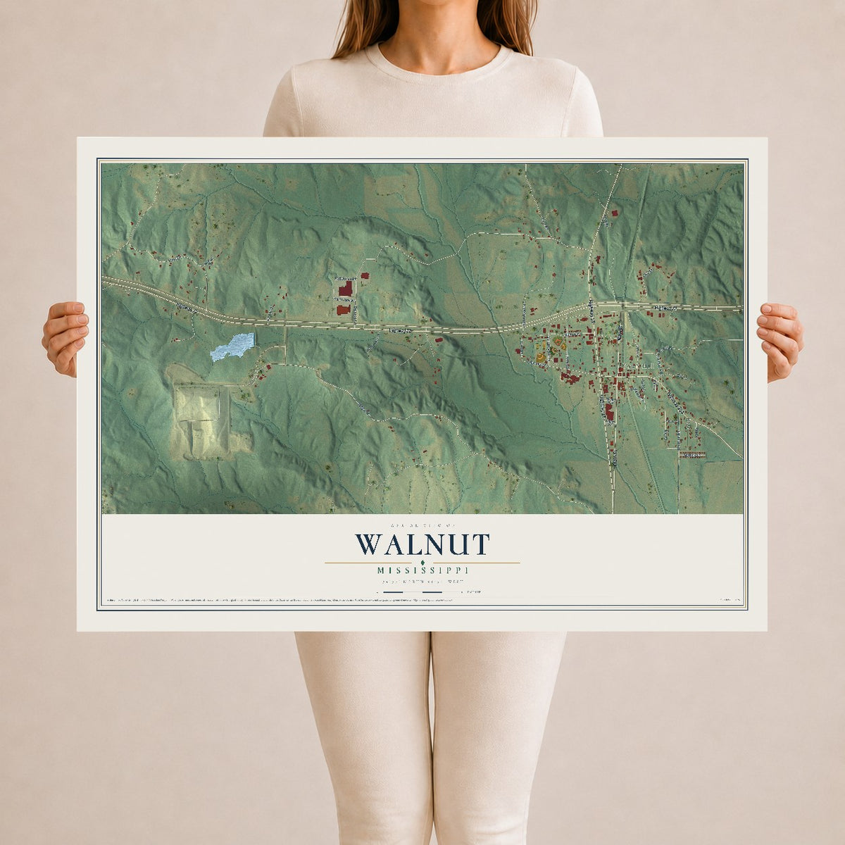Map of Walnut, Mississippi, 24 x 36 inch unframed archival matte print