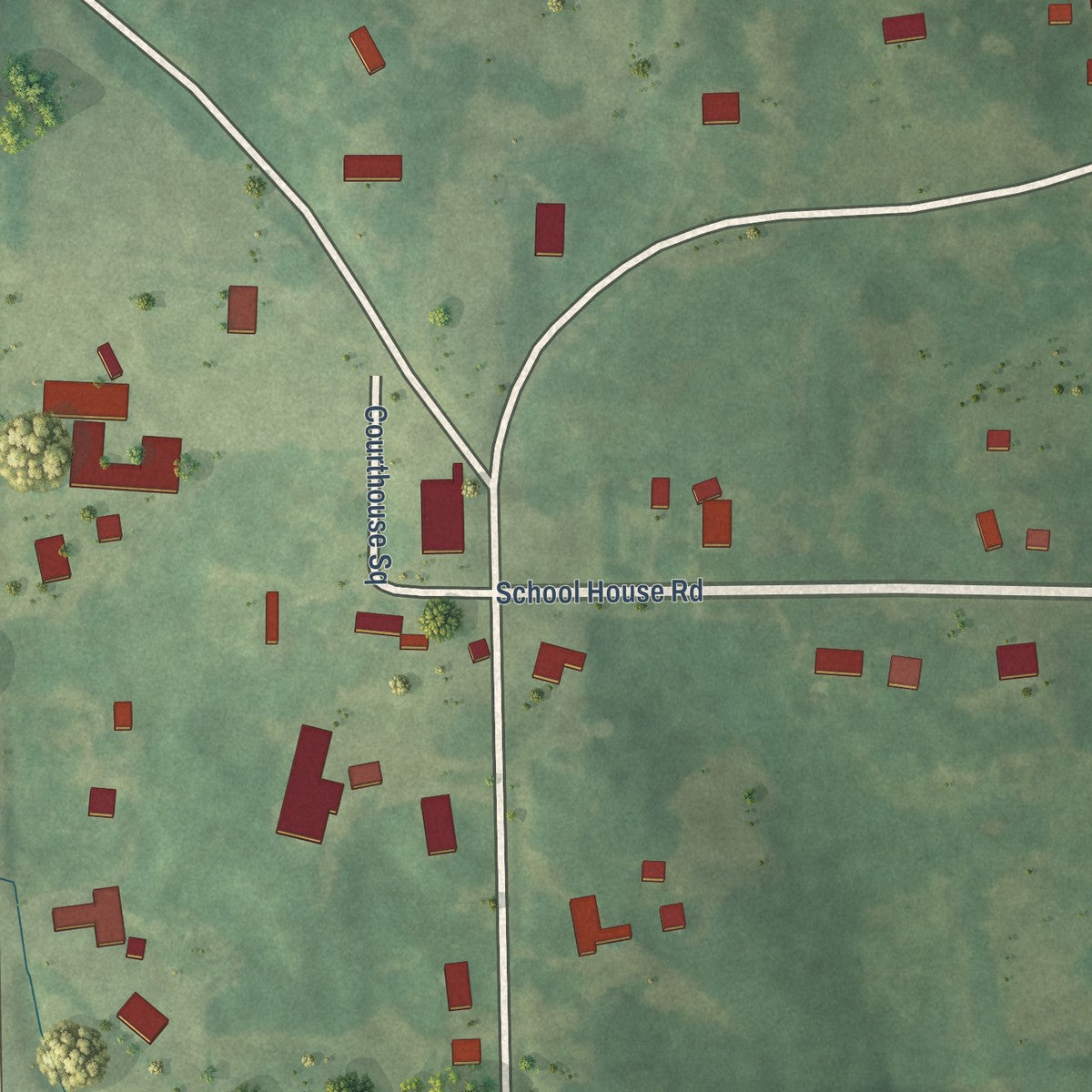 Close-up of the map of Walthall, Mississippi print showing street and building detail