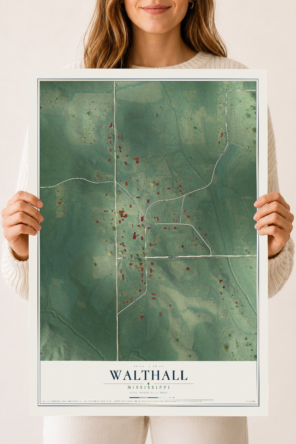 Map of Walthall, Mississippi, 18 x 24 inch unframed archival matte print
