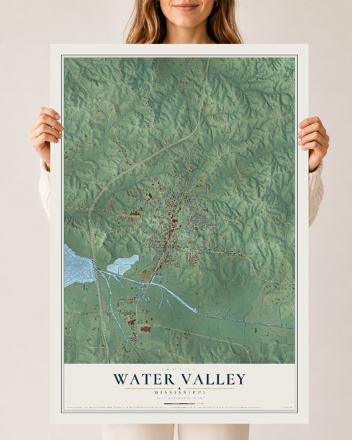 Map of Water Valley, Mississippi, 24 x 36 inch unframed archival matte print