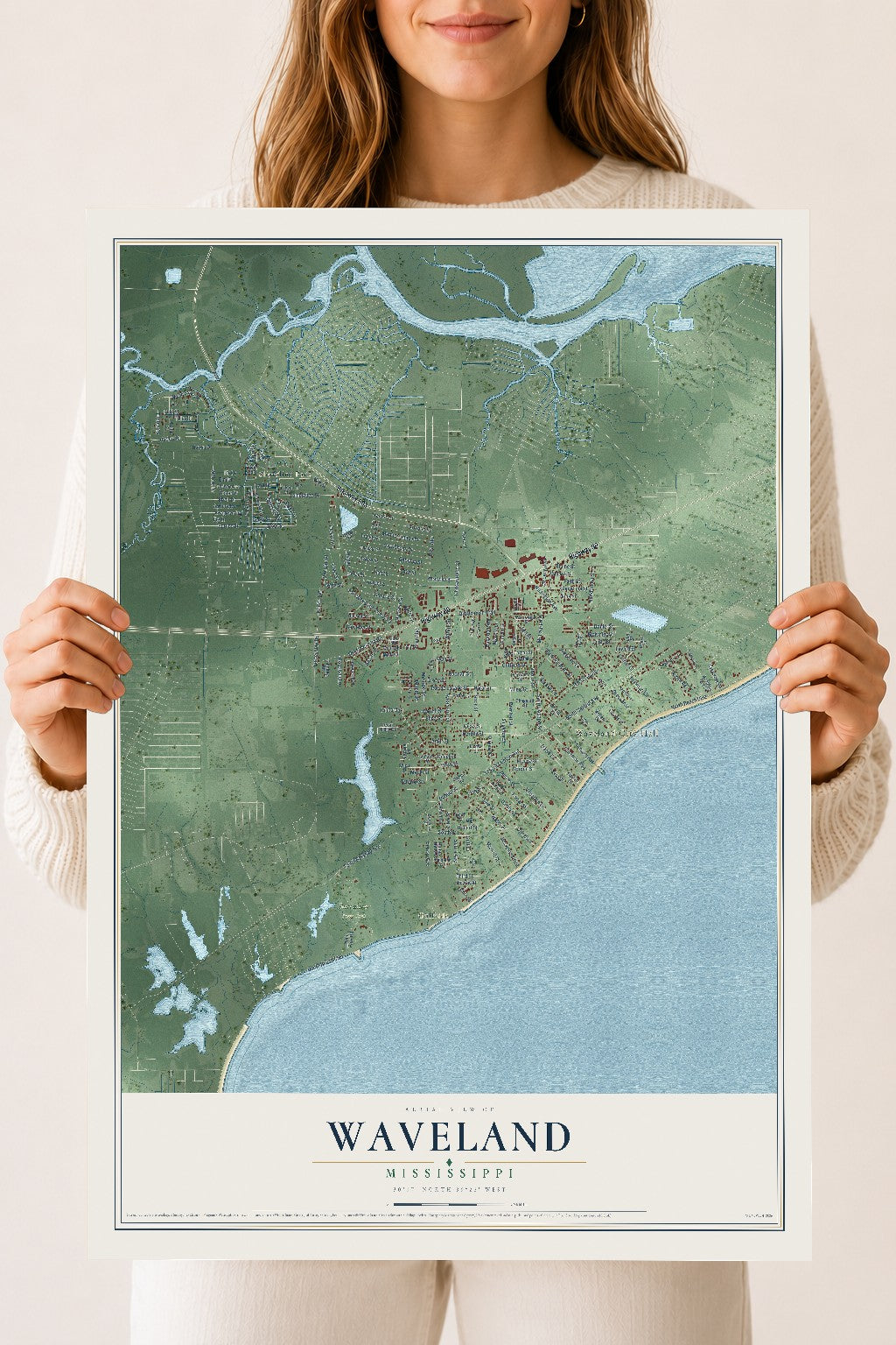 Map of Waveland, Mississippi, 18 x 24 inch unframed archival matte print