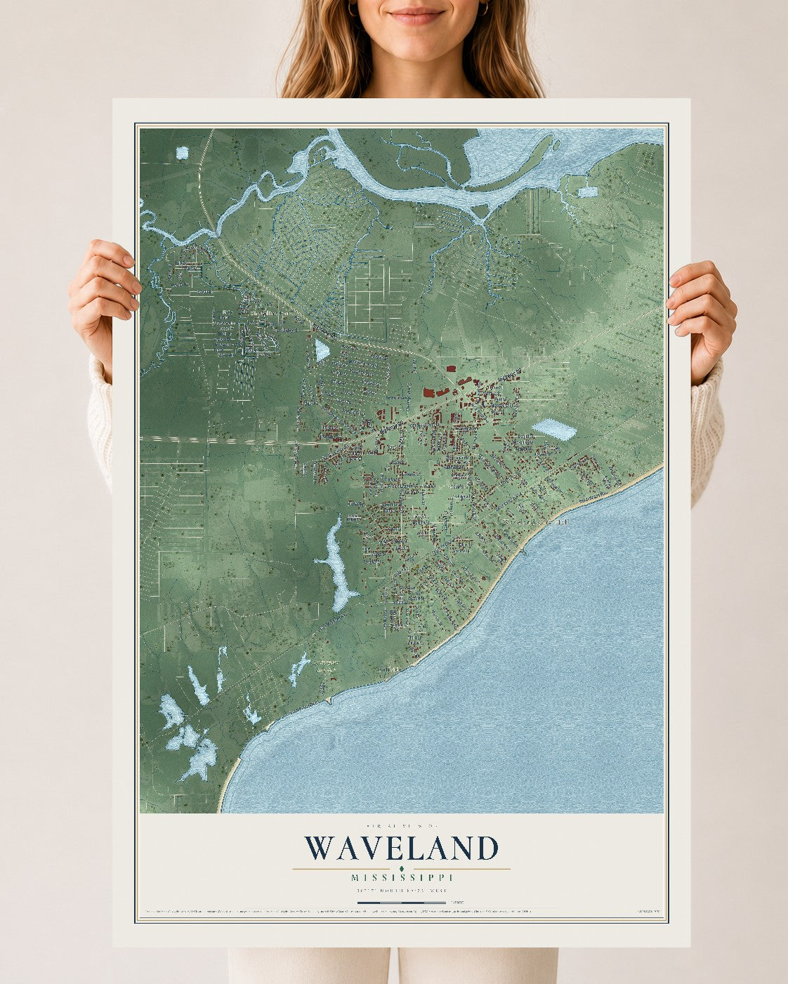 Map of Waveland, Mississippi, 24 x 36 inch unframed archival matte print