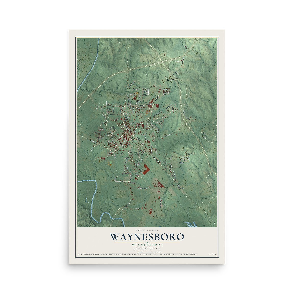 Map of Waynesboro, Mississippi, 12 x 18 inch unframed archival matte print