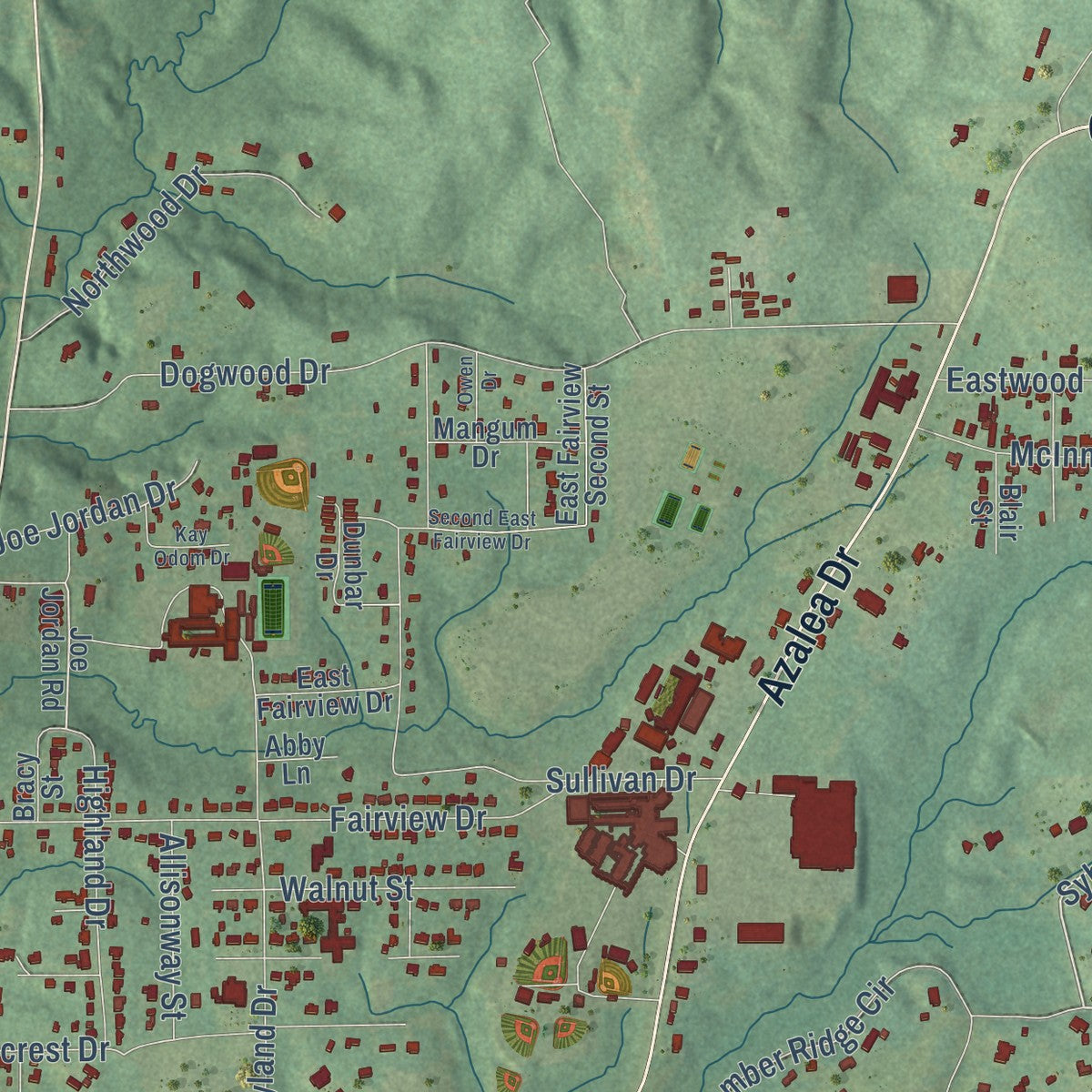 Second close-up of the map of Waynesboro, Mississippi print showing more streets and buildings