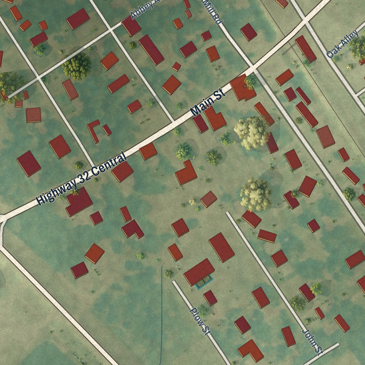 Close-up of the map of Webb, Mississippi print showing street and building detail