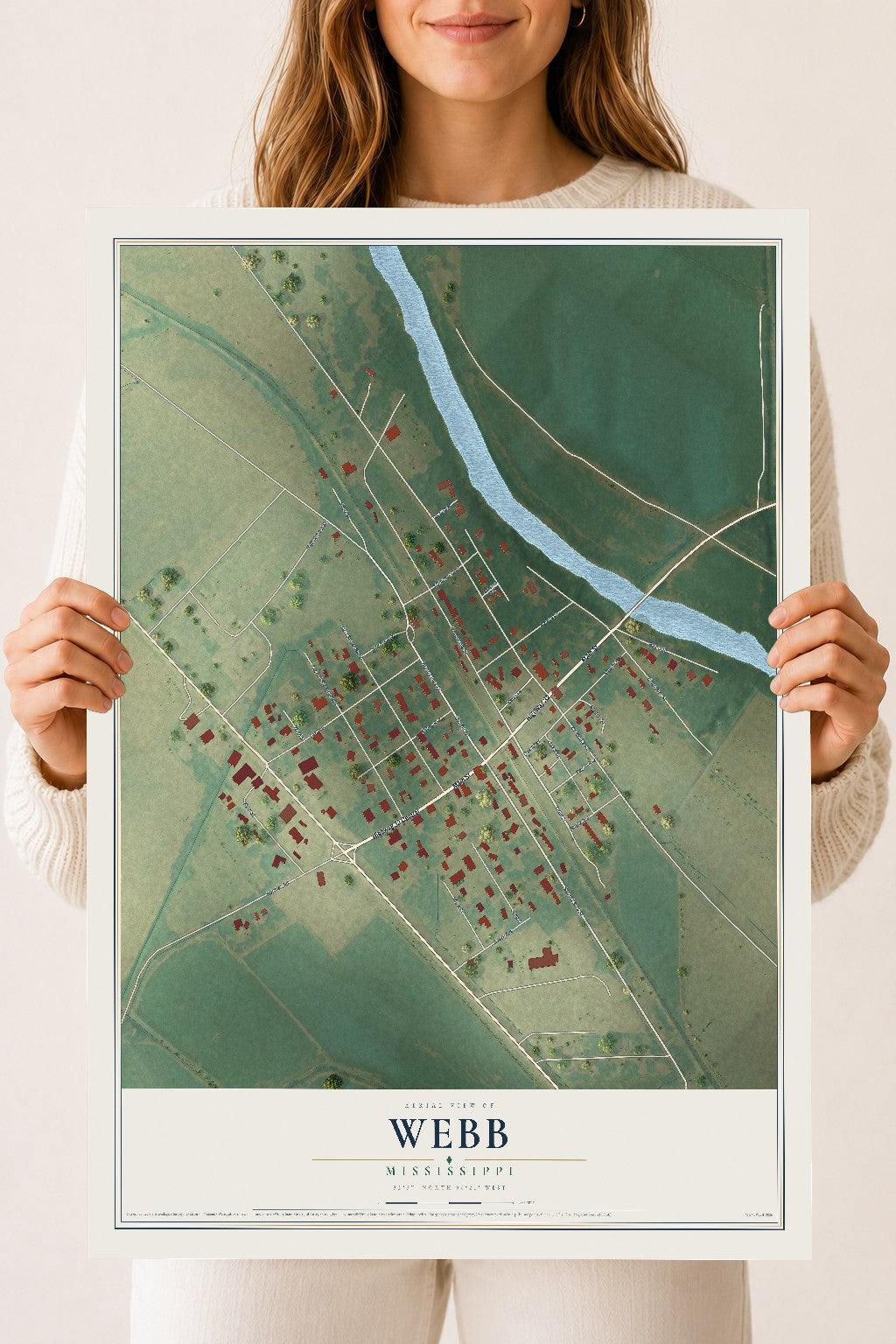 Map of Webb, Mississippi, 18 x 24 inch unframed archival matte print