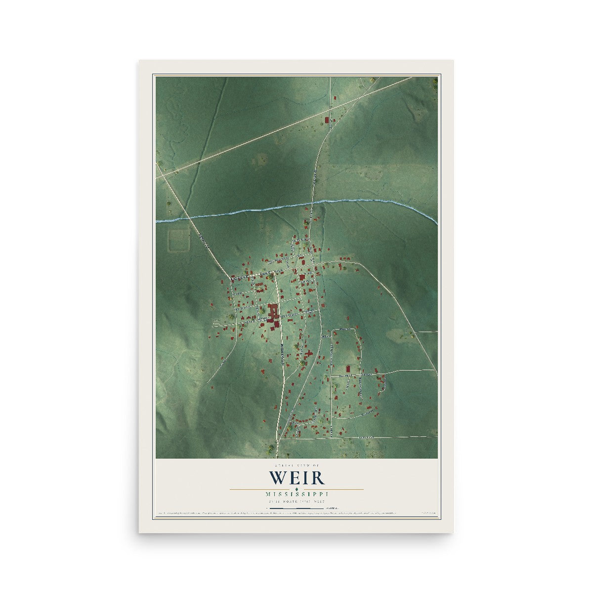 Map of Weir, Mississippi, 12 x 18 inch unframed archival matte print
