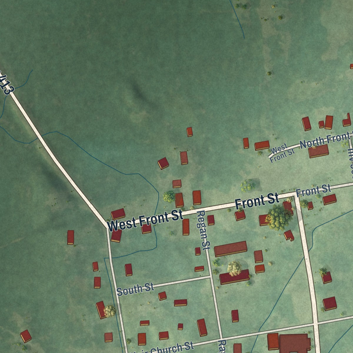 Second close-up of the map of Weir, Mississippi print showing more streets and buildings