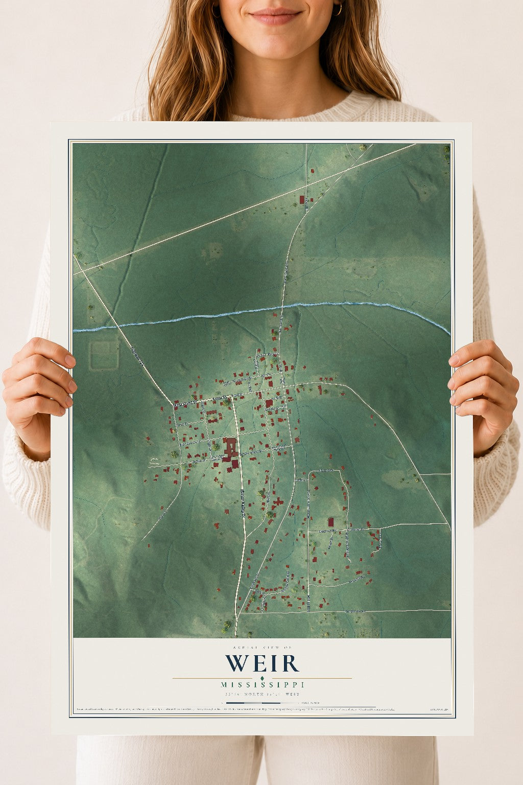 Map of Weir, Mississippi, 18 x 24 inch unframed archival matte print