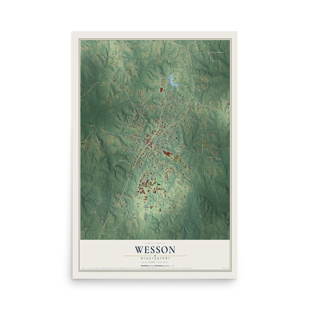 Map of Wesson, Mississippi, 12 x 18 inch unframed archival matte print