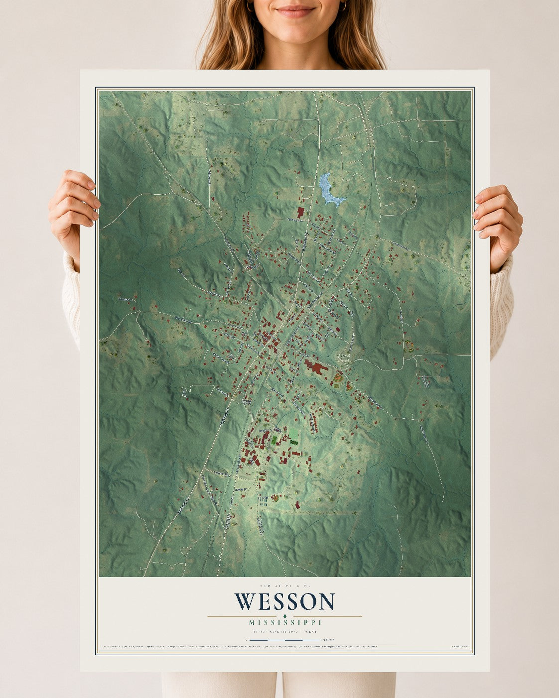 Map of Wesson, Mississippi, 24 x 36 inch unframed archival matte print