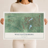 Map of West Hattiesburg, Mississippi, 12 x 18 inch unframed archival matte print