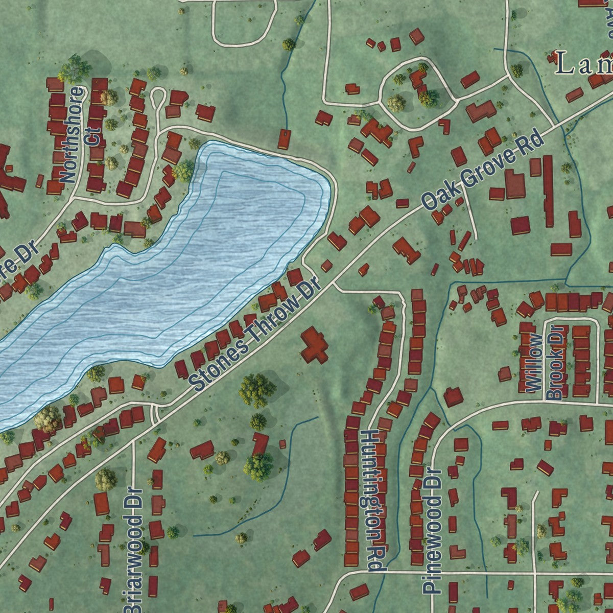 Close-up of the map of West Hattiesburg, Mississippi print showing street and building detail
