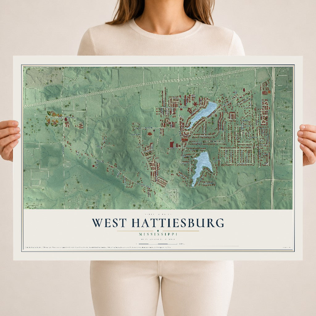 Map of West Hattiesburg, Mississippi, 18 x 24 inch unframed archival matte print
