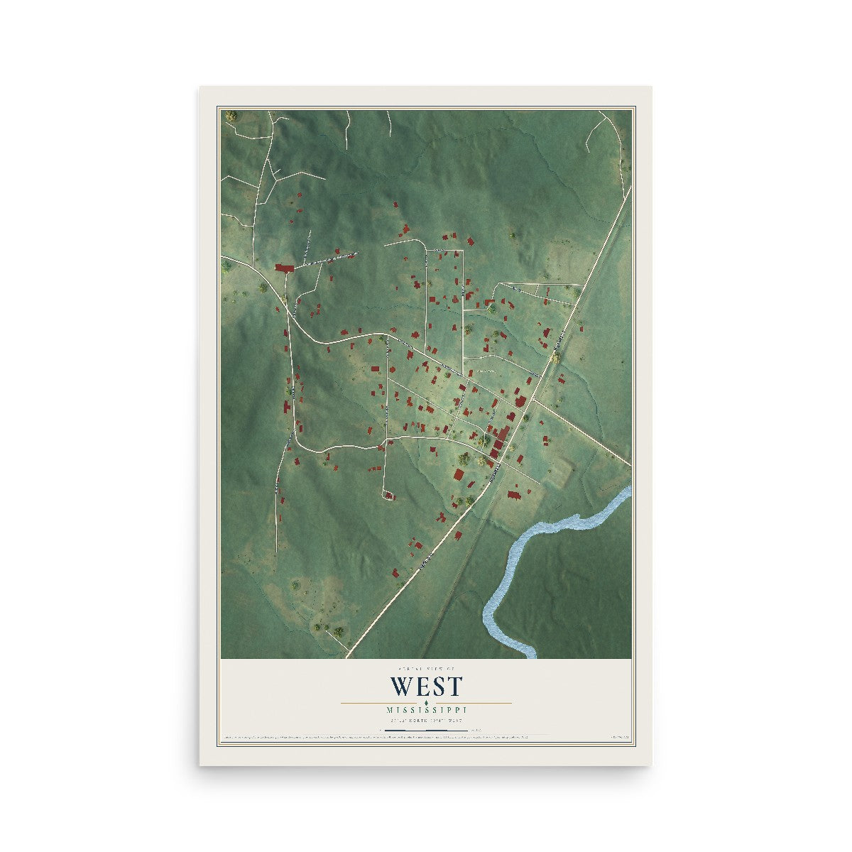 Map of West, Mississippi, 12 x 18 inch unframed archival matte print