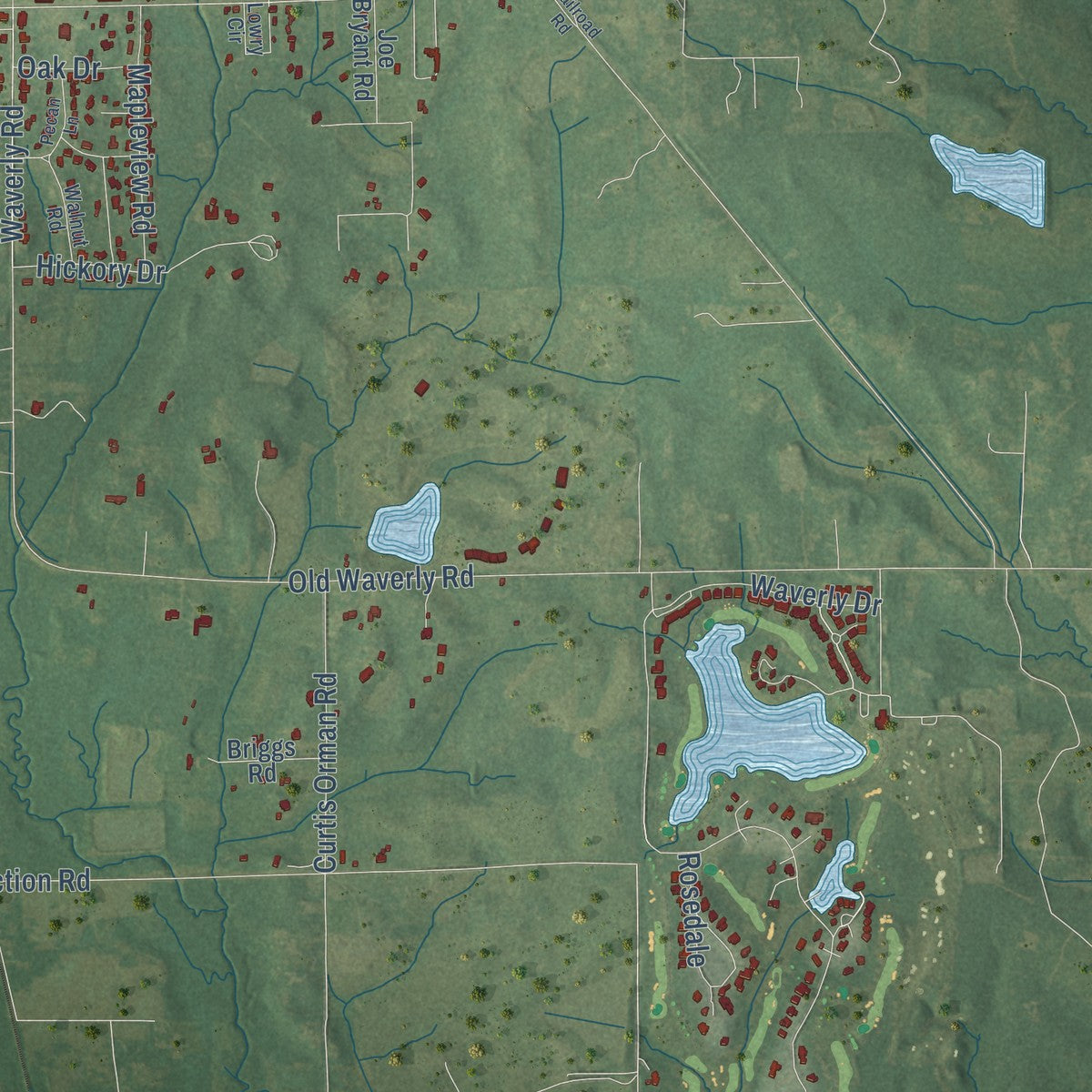 Second close-up of the map of West Point, Mississippi print showing more streets and buildings