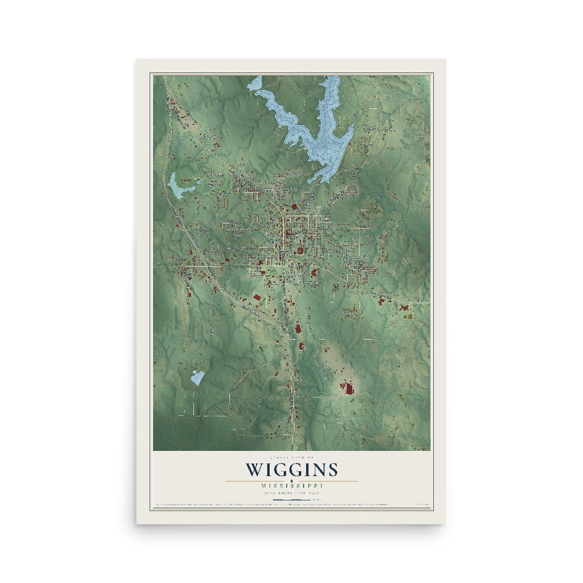 Map of Wiggins, Mississippi, 12 x 18 inch unframed archival matte print