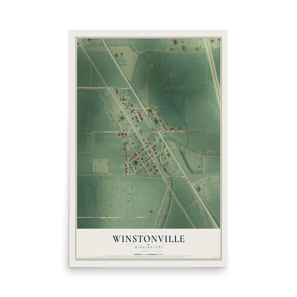 Map of Winstonville, Mississippi, 12 x 18 inch unframed archival matte print