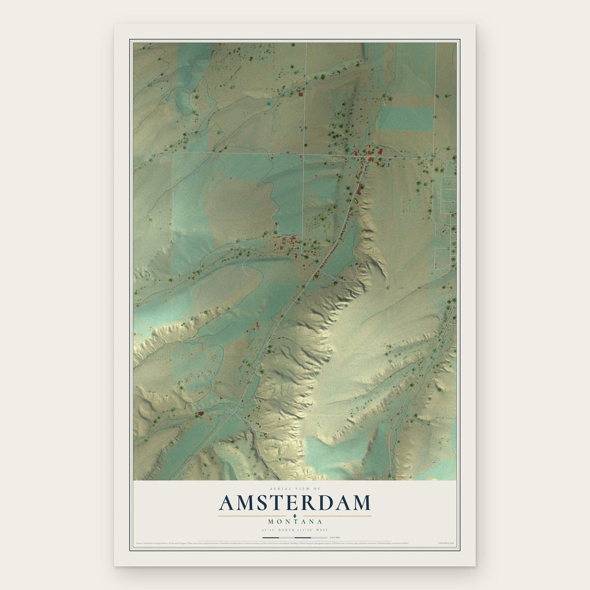 Amsterdam, Montana map print, the full design