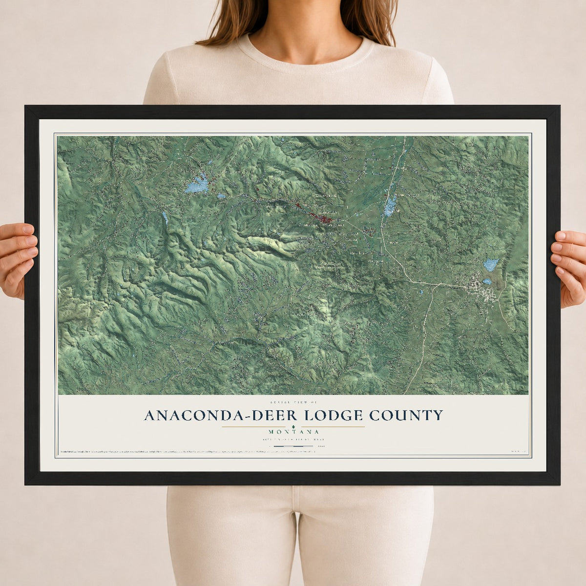 Map of Anaconda-Deer Lodge County, Montana, 18 x 24 inch print in a black wood frame