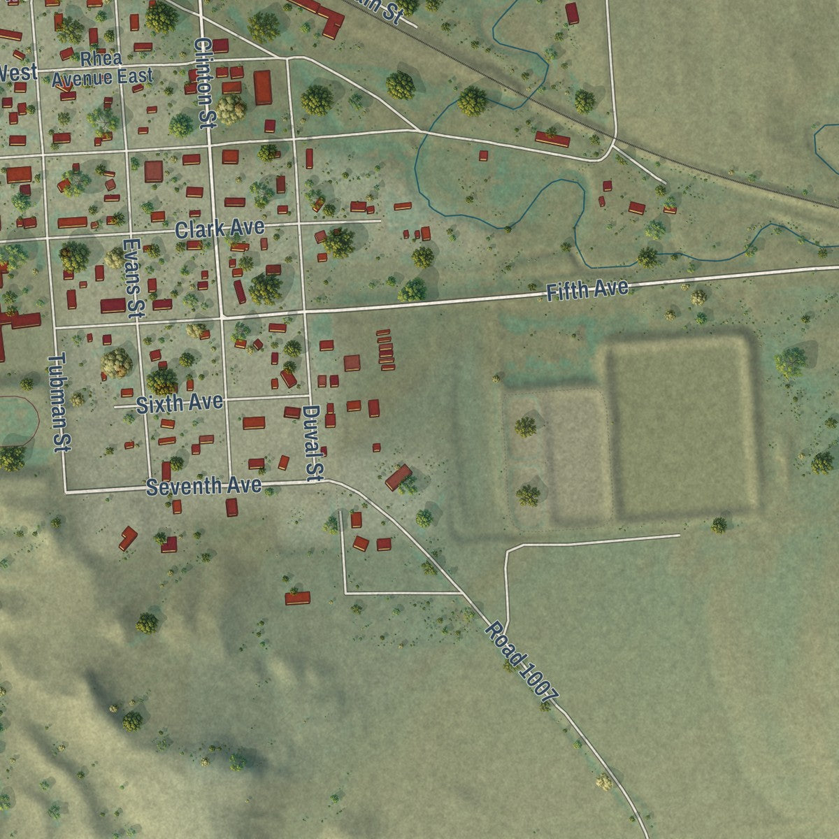 Close-up of the map of Bainville, Montana print showing street and building detail