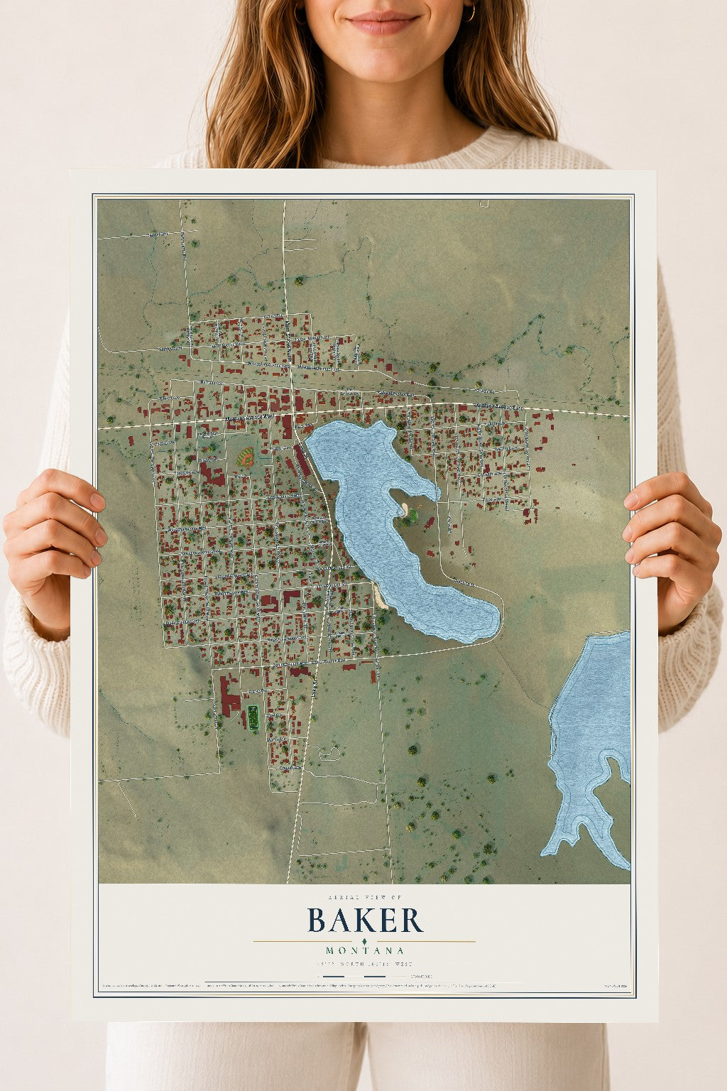 Map of Baker, Montana, 18 x 24 inch unframed archival matte print
