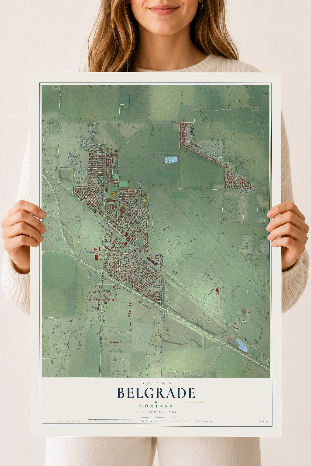 Map of Belgrade, Montana, 18 x 24 inch unframed archival matte print