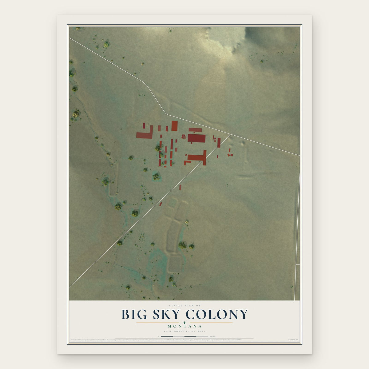 Big Sky Colony, Montana map print, the full design