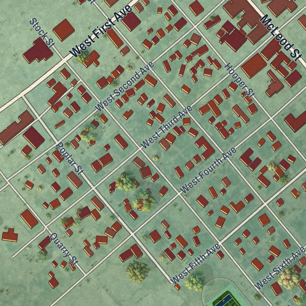 Second close-up of the map of Big Timber, Montana print showing more streets and buildings