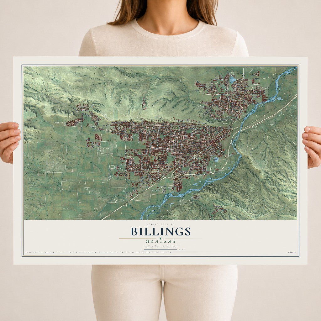 Map of Billings, Montana, 18 x 24 inch unframed archival matte print