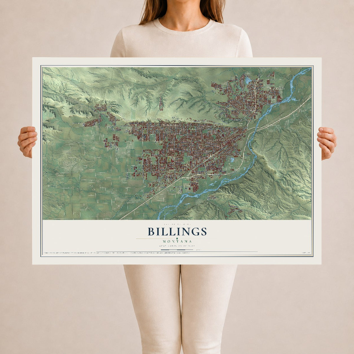 Map of Billings, Montana, 24 x 36 inch unframed archival matte print