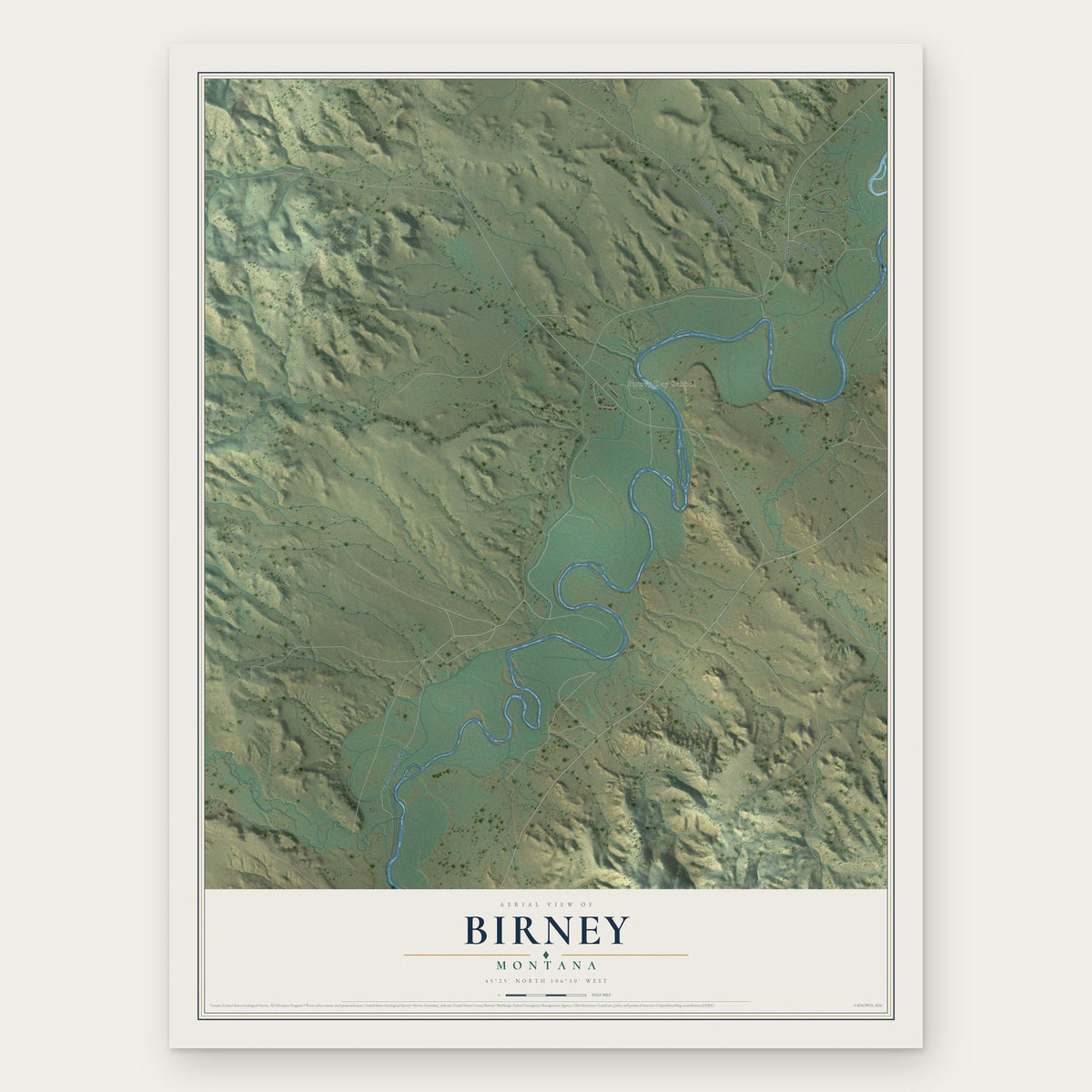Birney, Montana map print, the full design