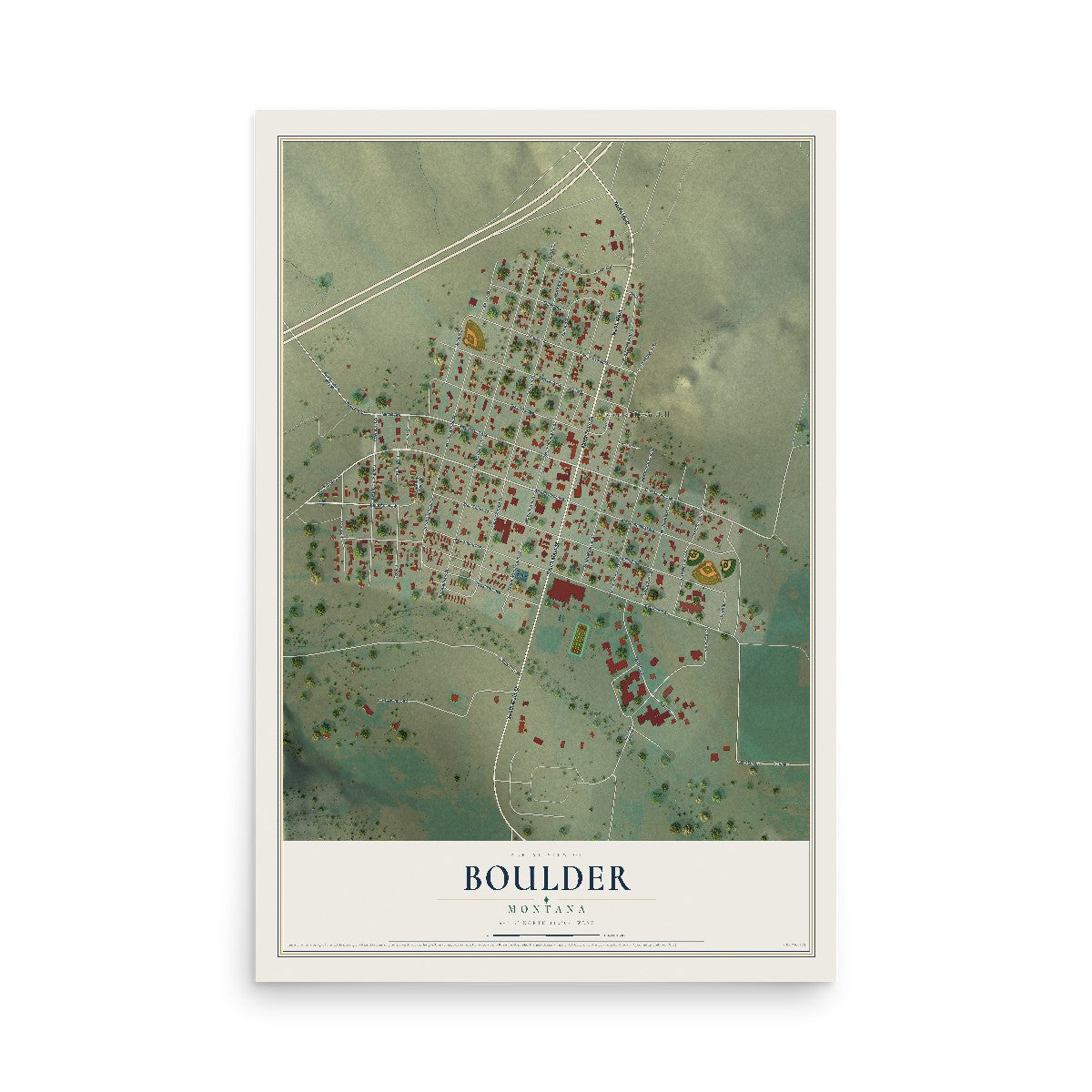 Map of Boulder, Montana, 12 x 18 inch unframed archival matte print