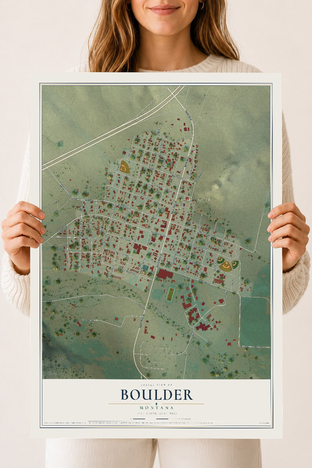 Map of Boulder, Montana, 18 x 24 inch unframed archival matte print