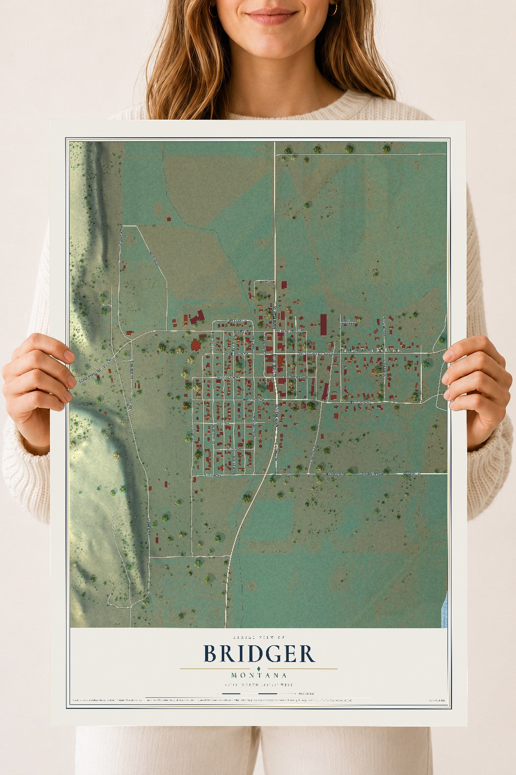 Map of Bridger, Montana, 18 x 24 inch unframed archival matte print
