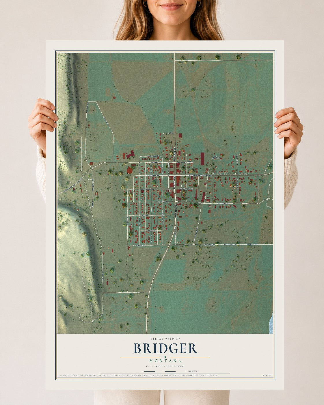 Map of Bridger, Montana, 24 x 36 inch unframed archival matte print