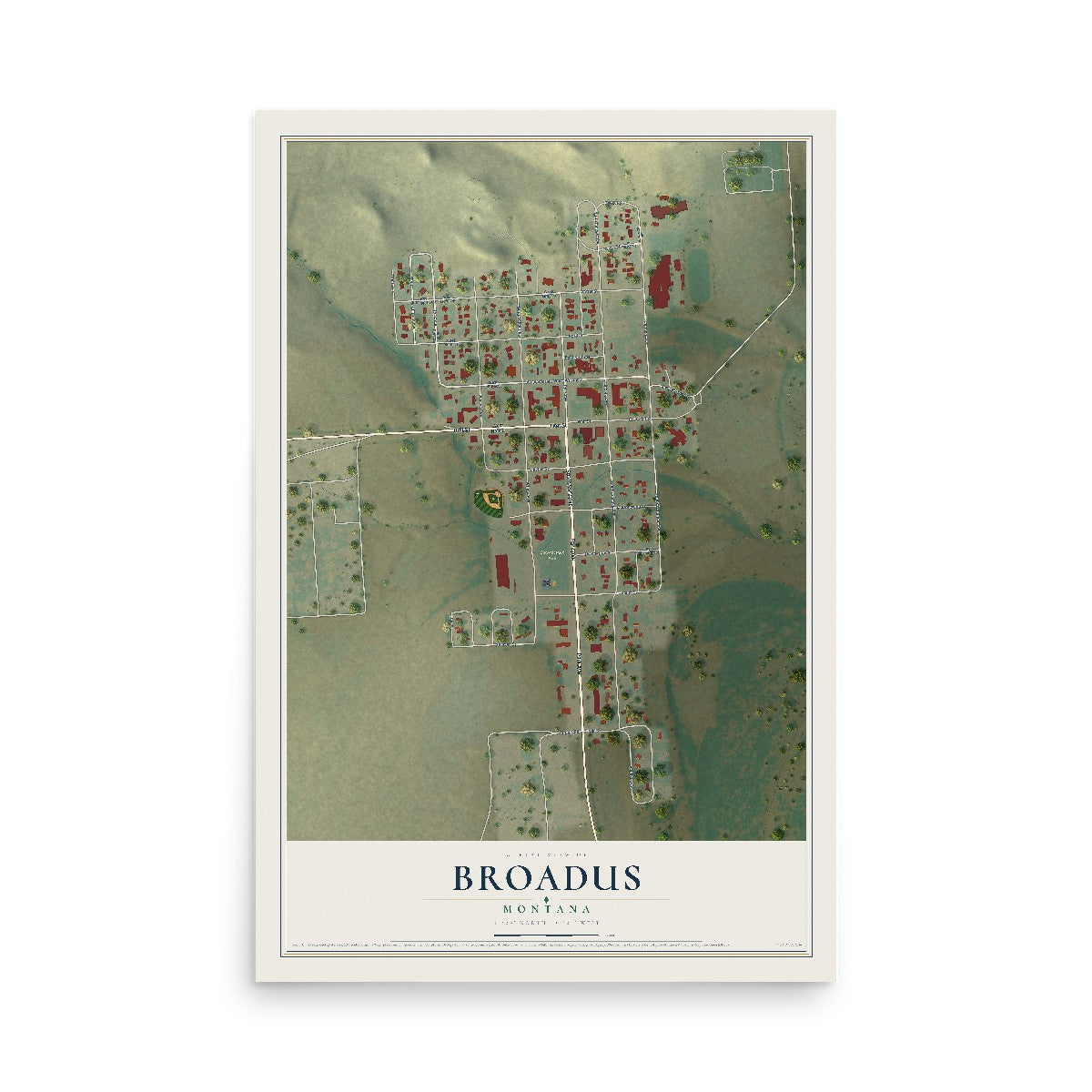 Map of Broadus, Montana, 12 x 18 inch unframed archival matte print