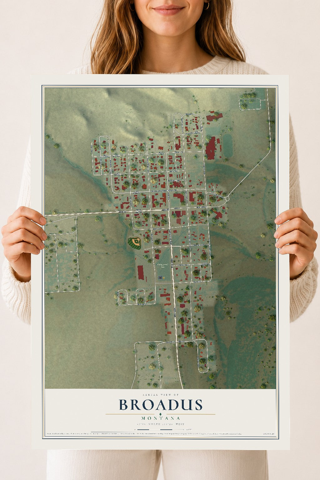 Map of Broadus, Montana, 18 x 24 inch unframed archival matte print