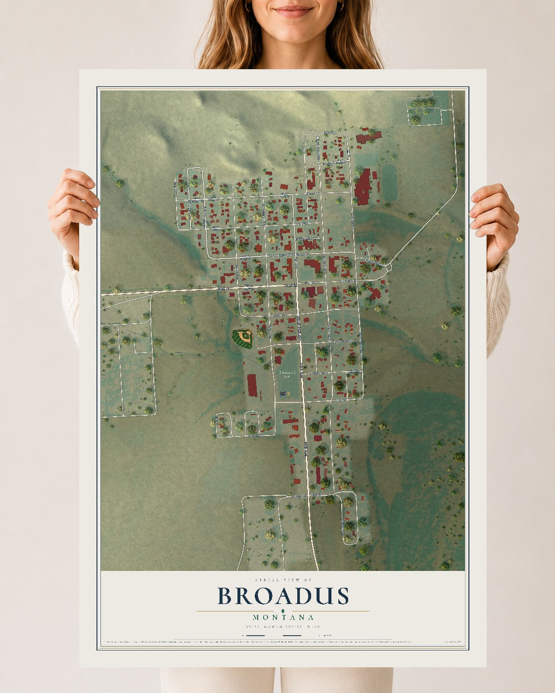 Map of Broadus, Montana, 24 x 36 inch unframed archival matte print