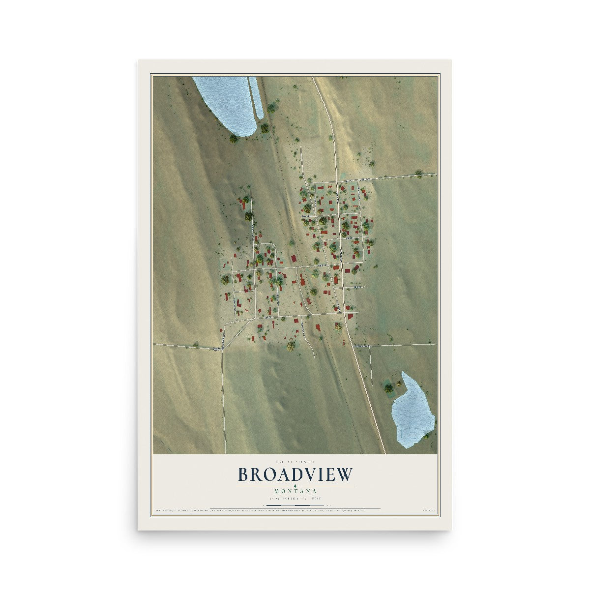 Map of Broadview, Montana, 12 x 18 inch unframed archival matte print