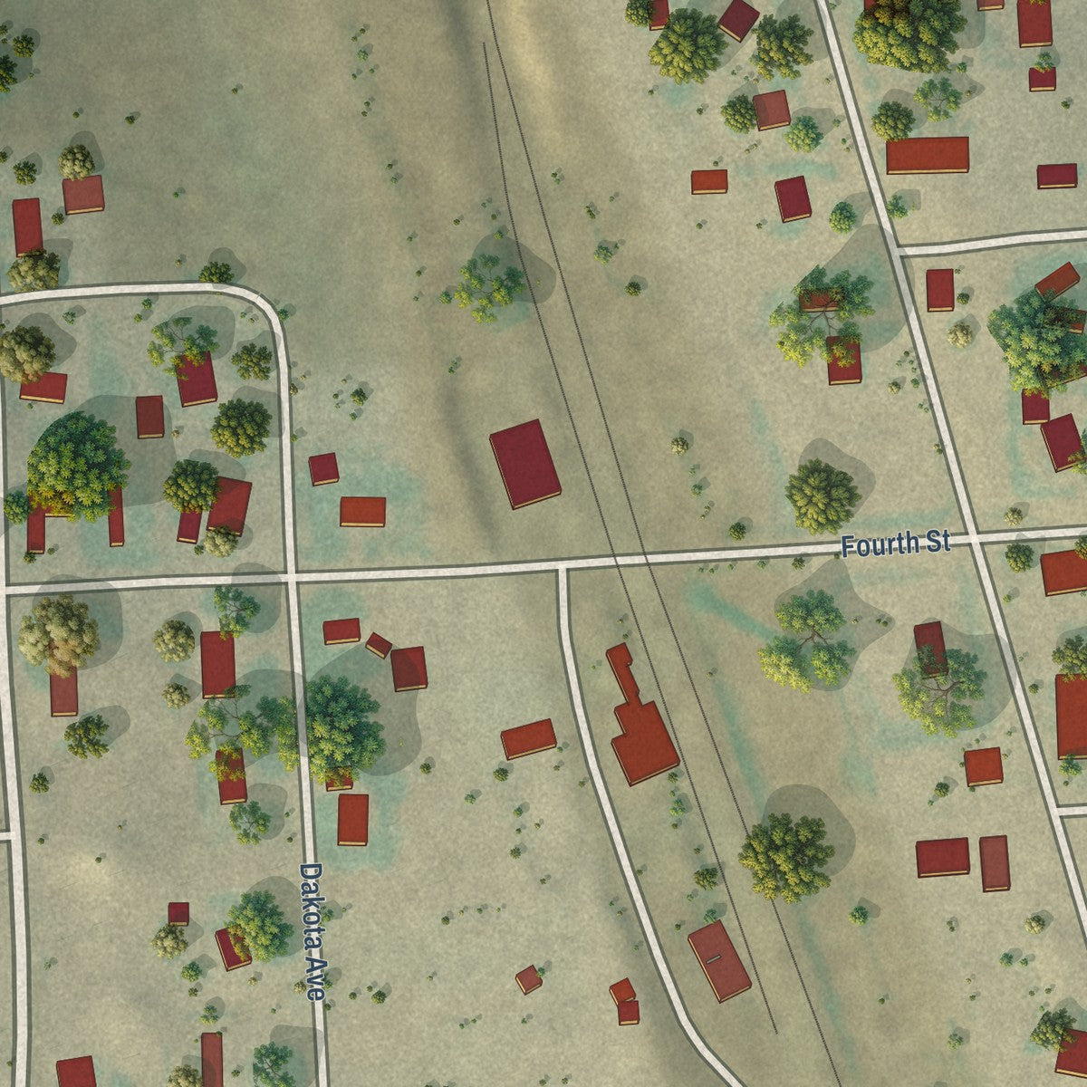Close-up of the map of Broadview, Montana print showing street and building detail