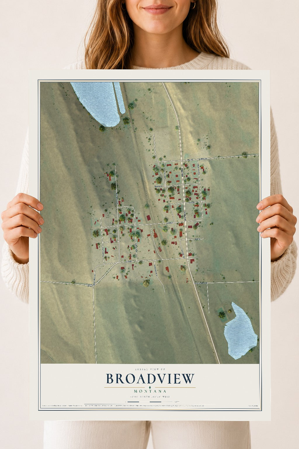 Map of Broadview, Montana, 18 x 24 inch unframed archival matte print