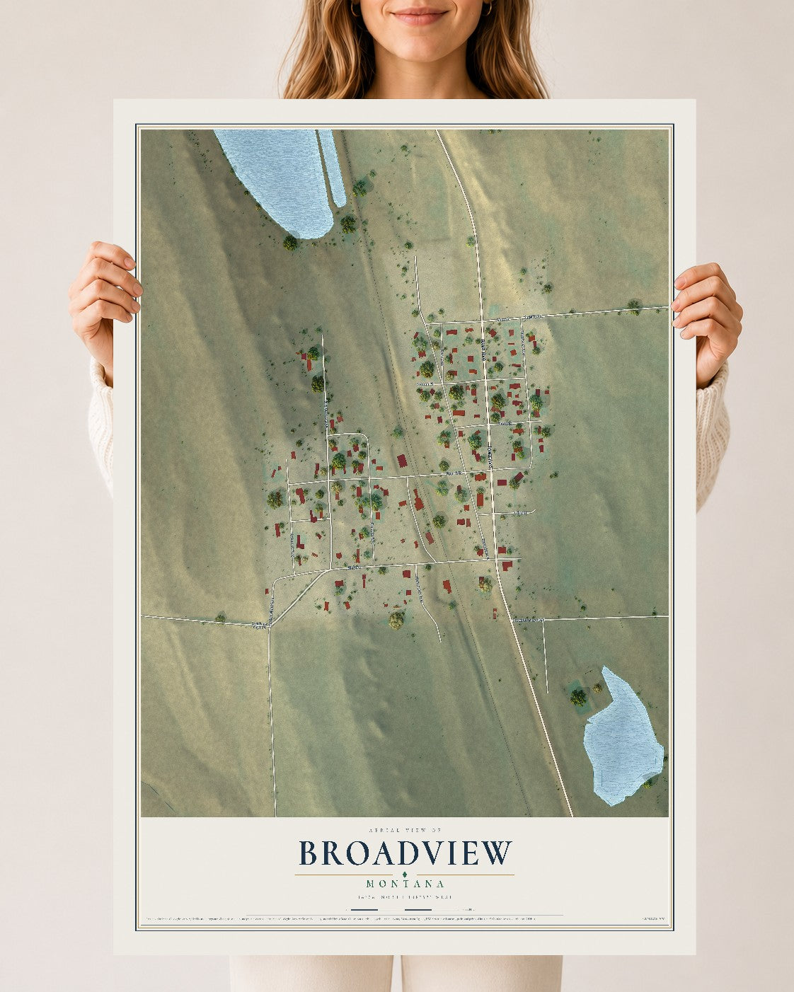 Map of Broadview, Montana, 24 x 36 inch unframed archival matte print