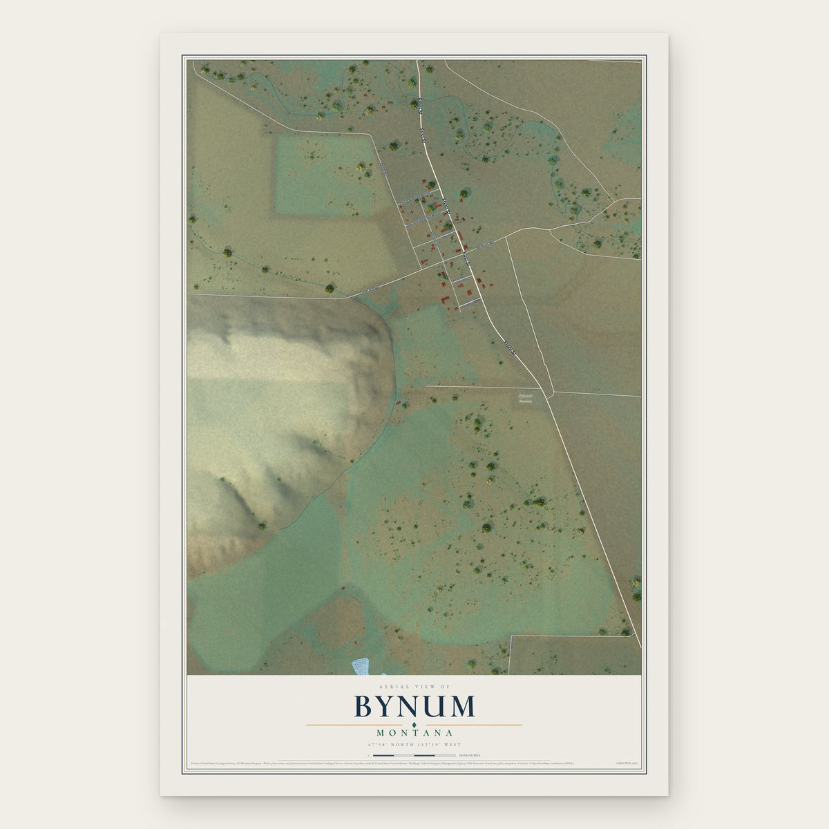 Bynum, Montana map print, the full design