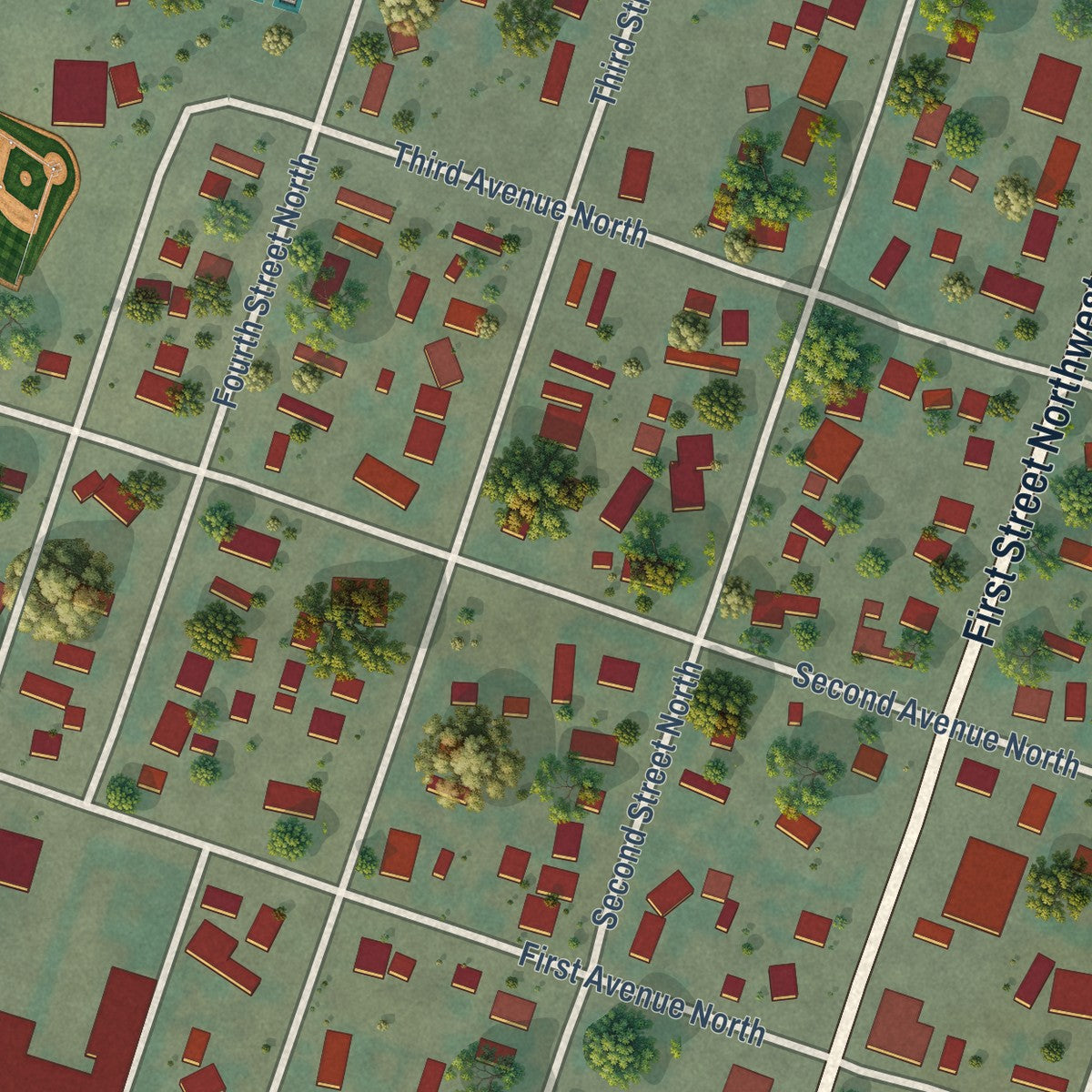 Close-up of the map of Cascade, Montana print showing street and building detail