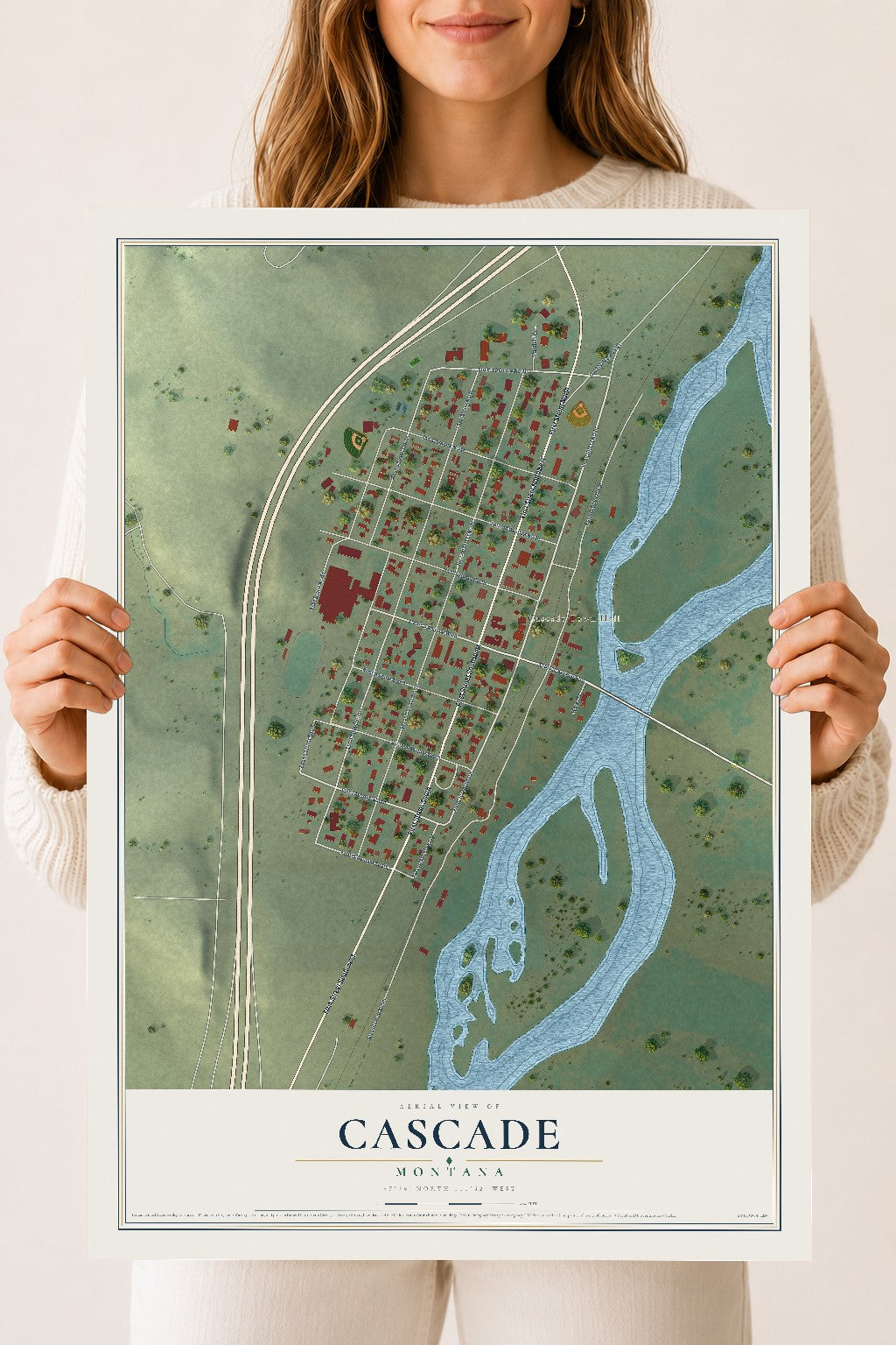 Map of Cascade, Montana, 18 x 24 inch unframed archival matte print