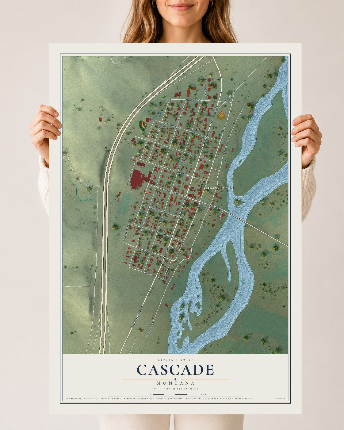 Map of Cascade, Montana, 24 x 36 inch unframed archival matte print