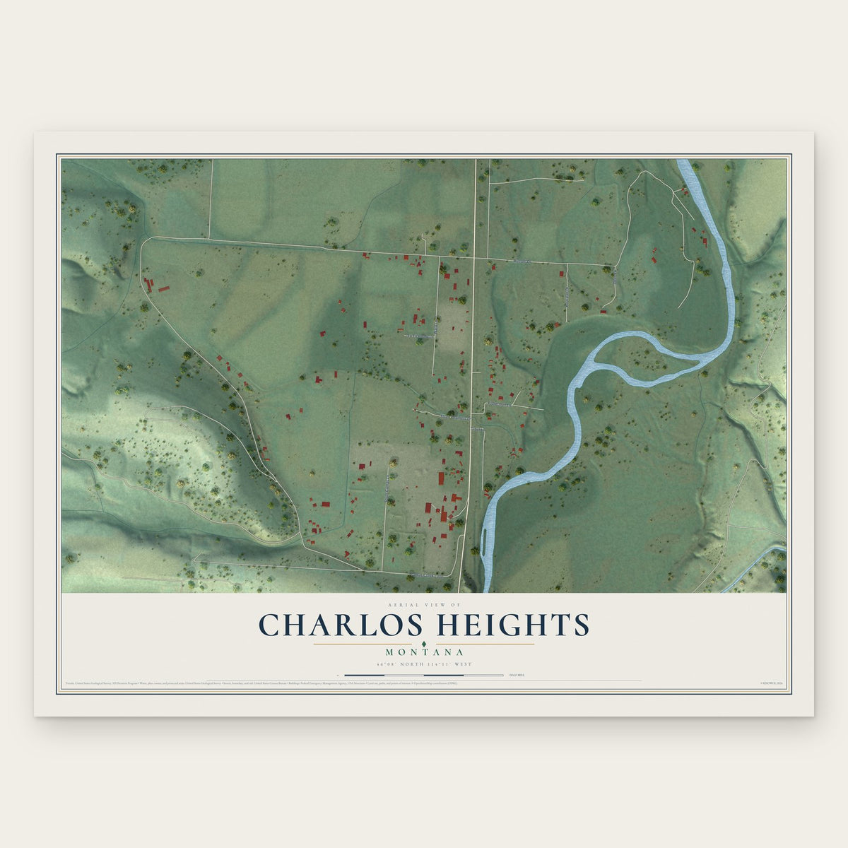 Charlos Heights, Montana map print, the full design