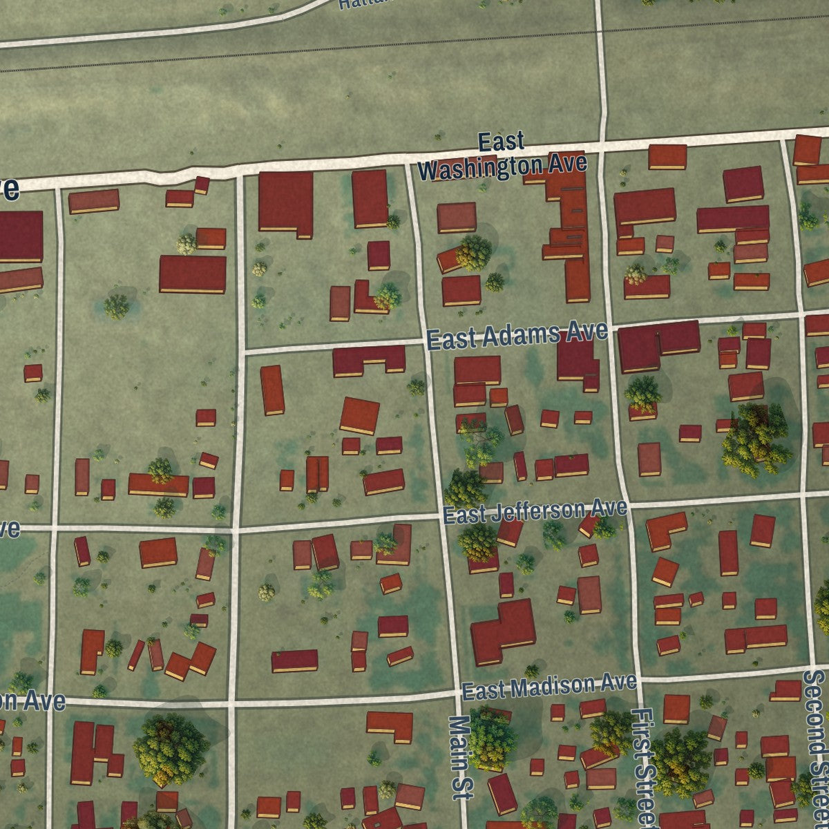 Close-up of the map of Chester, Montana print showing street and building detail