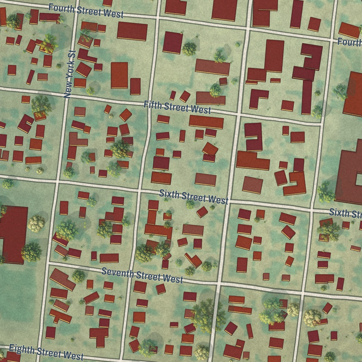 Close-up of the map of Chinook, Montana print showing street and building detail